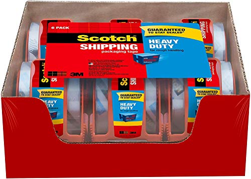 Scotch Heavy Duty Shipping Packaging Tape, 6 Rolls with Dispenser, 1.88