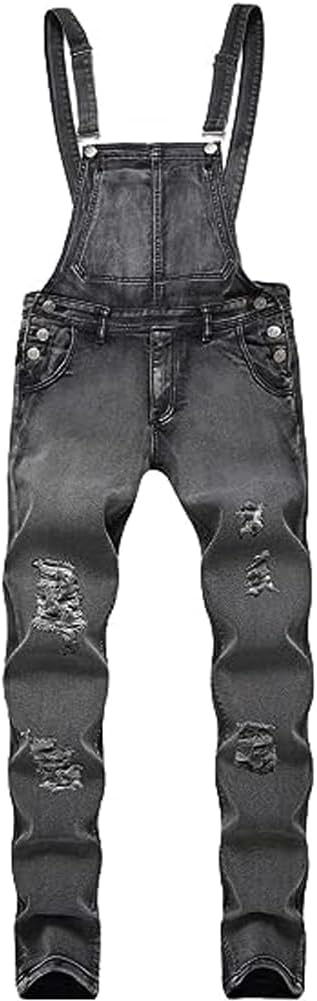 Men Denim Bib Overalls Fashion Slim Fit Jumpsuit with Pockets
