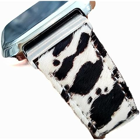 DSAAplus Compatible With Fitbit Versa 2,Versa,Versa Lite Edition, Genuine Leather Strap Replacement Wristband Bracelet Wrist XS,S,M,L Women Man (furry cow, silver adapters) Cover