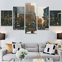 SIGNWIN 5 Panel Canvas Wall Art Modern Art Architecture & Maps Building Contemporary Expressive Multicolor Photography for Home Decorations Ready to Hang - 60