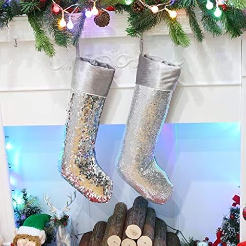 Athoinsu Sparkle Sequin Christmas Stockings Cover