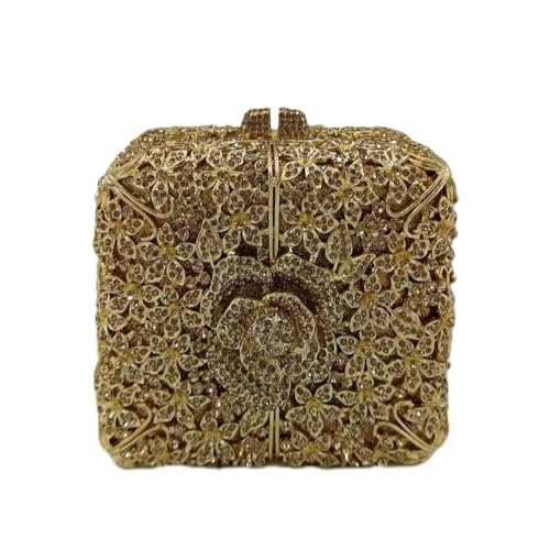 QMLGB Elegant Ladies Floral Evening Bag Rhinestone Clutch Rose Flower Handbag Diamonds Small Purse for Wedding Party Prom, Yellow