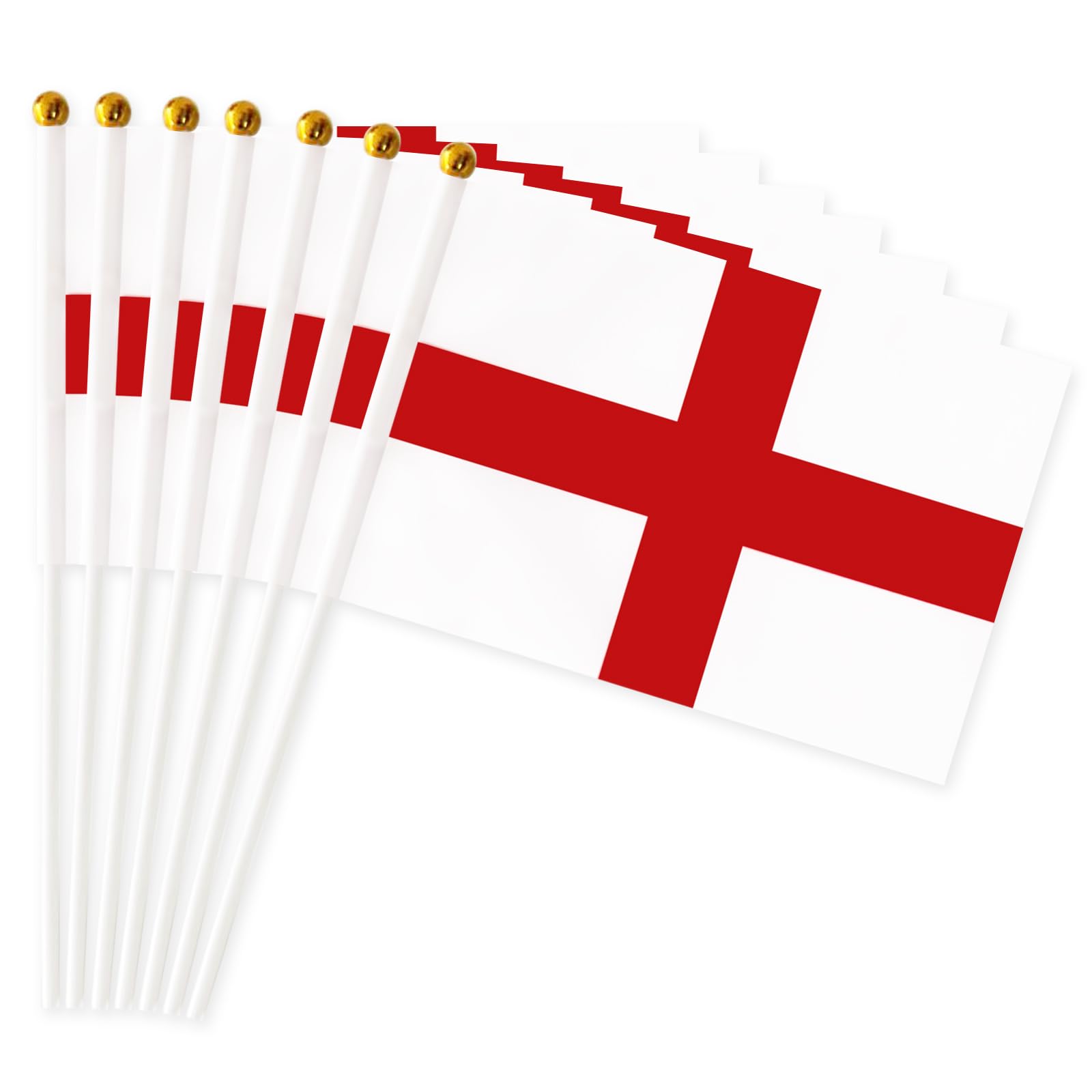 20 Pack Small Handheld England Flags 14 x 21 cm – Double-Sided St George’s Cross English Flags on Plastic Sticks with Gold Tops for Parades, St George’s Day, National and Sports Events