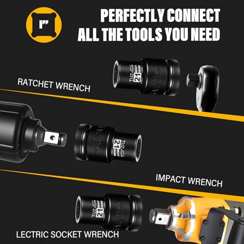 Image of 1 Inch Drive 21mm Deep Metric Impact Socket,CR-MO,6 Point Radius Corner Design,Square Chamfered Opening,Axle Nut Impact Grade Socket for Easy Removal
