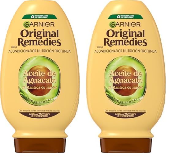 Garnier Original Remedies Aceite de aguacate y manteca de karité Acondicionador para pelo rebelde y encrespado 250 ml (Paquete de 2)