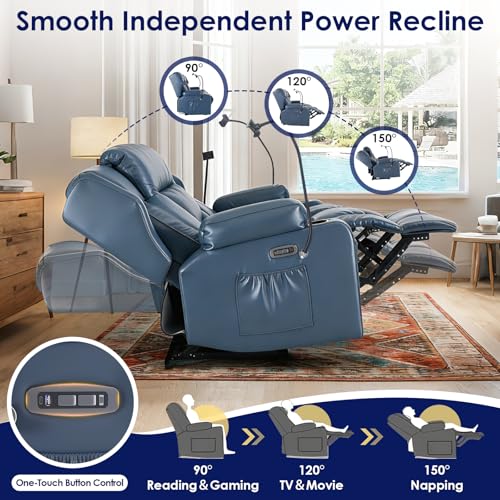 Image of Redlife Power Loveseat Recliner Sofa with Console, PU Leather Dual Reclining Couch with Blue LED Lights, Bluetooth Speaker, USB Ports, Phone Holders, Home Theater & RV Recliner (Blue)