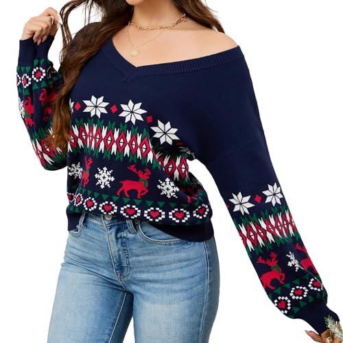 Image of LUBOT Ugly Christmas Sweaters for Women Soft Acrylic Blend Cute Fuzzy Funny Wintertime Holiday Parties Knitted Pullover