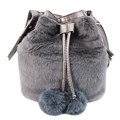 Van Caro Women’s Faux Fur Drawstring Bucket Bag Shoulder Crossbody Bag