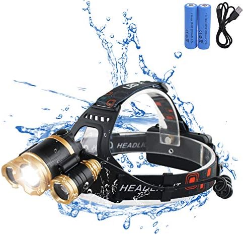 Power King Waterproof USB Rechargeable Hardhats LED Headlamp Flashlight for Camping (Headlamp-3)