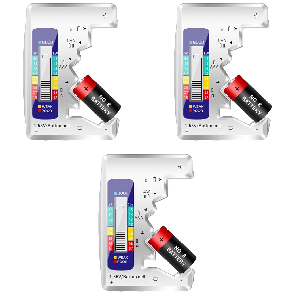 Serplex® Battery Tester Universal Digital Battery Checker For AAA AA 9V C D N 1.5V Button Cell Battery Small Accurate Cell Tester Battery Power Checker Not For Rechargable Battery X 3