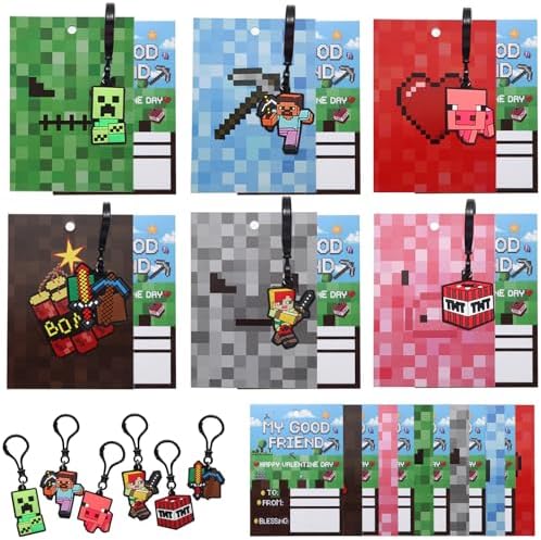 30 Packs Valentine's Day Cards for Kids with Keychains, Valentine Exchange Gift Cards with 30 Adorable Keychain Toys for Classroom School Party Favors, Valentine Gifts for Boys and Girls