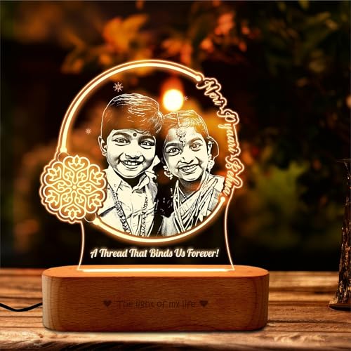 Image of ZOCI VOCI Rakshabandhan Gift for Sister, Cousin Or Sibling Acrylic Personalized Engraved LED Photo Lamp - | Unique Rakhi Gift for Brother (Threads of Love, Lamp Only)