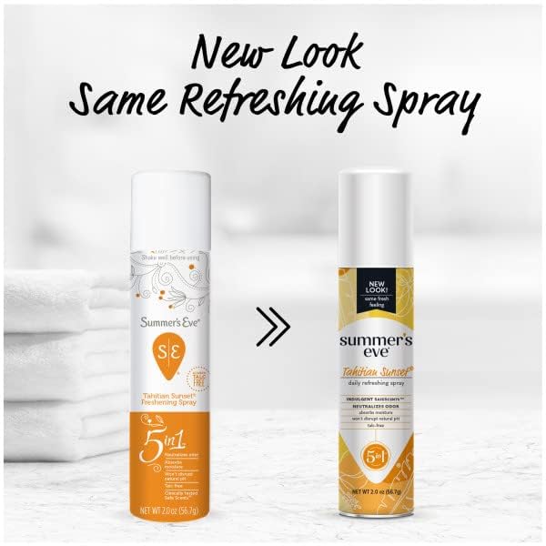 Summer's Eve Daily Refreshing Spray, Tahitian Sunset Scent, 5 in 1, Neutralizes Odor, 2 oz in Each (Pack of 12)