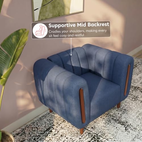 Image of Interio by Godrej Sofa Paramount 1 Seater Fabric Sofa for Living Room, 1-Year Warranty, Solid Wood, Ocean Blue