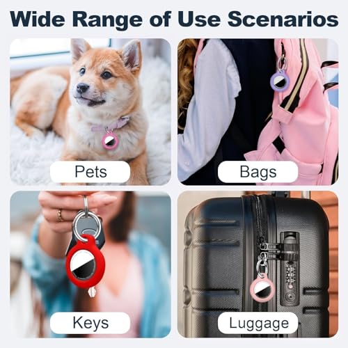 Image of MOLOSLEEVE [4 Pack Case for AirTag 2nd Gen (2026) & 1st Gen, Holder Anti-Scratch Protective Cover for Air Tags, Men's Women's Keyrings & Keychains for Keys, Luggage, Pink Multicolor