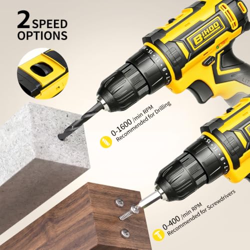 Image of 20V Cordless Drill with Battery and Charger, 3 /8'' chuck, Yellow