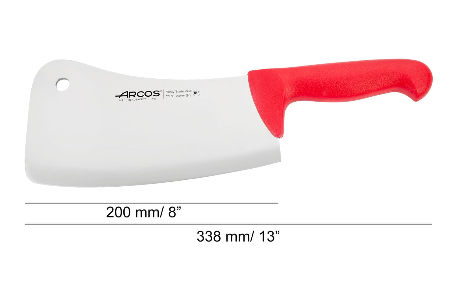 Arcos Couteau à Viande Acier Inoxydable Nitrum Lame 200 mm – Couteau de Boucher Professionnel, Poignée Ergonomique Polypropylène Rouge Série 2900