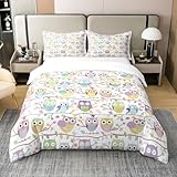 Erosebridal 100% Organic Cotton Cute Birds Duvet Cover, Owl Branch Leaves Comforter Cover Twin, Colorful Animal Theme Bedspread Cover, Leaf Flower Quilt Cover for Kids Girls Boys