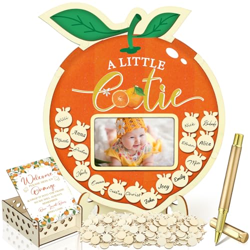 Image of Wenqik 63 Pcs Little Cutie Baby Shower Guest Book Alternatives Set Baby Shower Decorations with Photo Frame Sonogram Frame Keepsake 60 Wood Slices Guest Book for Birthday