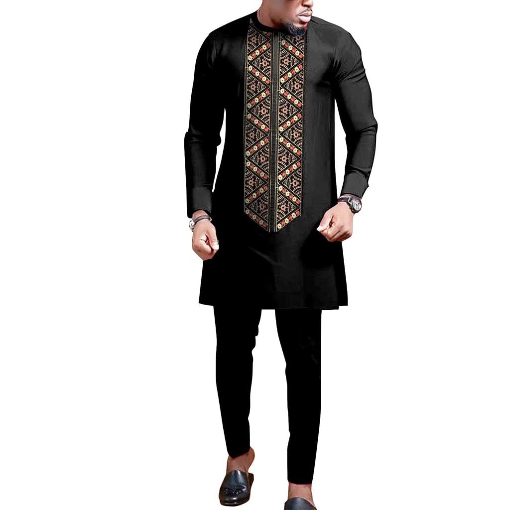 Ensemble Dashiki Homme Yankia : Costume Africain Noir Slim Fit en 2 Pièces XXL