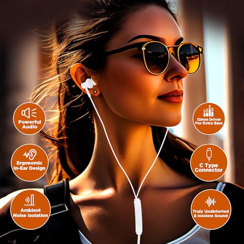 Image of GIZMORE ME348 Type C in- Ear Earphones with Deep Bass, 10mm Driver, Noise Isolation, Inbuilt Mic Compatible with All Smartphones, Laptop, PC, Tablets and Other Type-C Devices (Black)