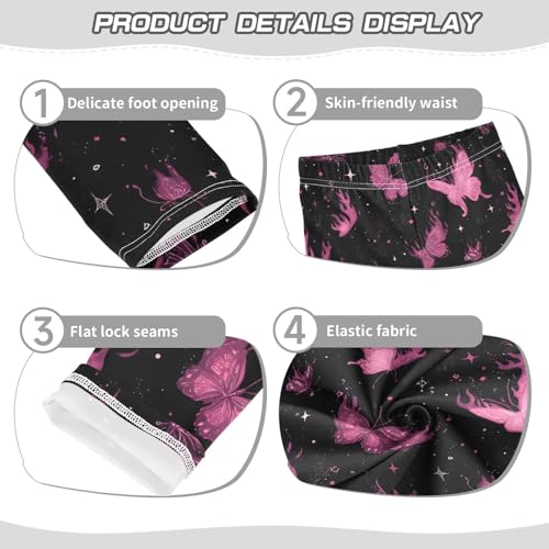 Pink Flame Butterfly Starry Girls Leggings Ultra Soft Compression Yoga Gym Pants for Kids 4-10T3