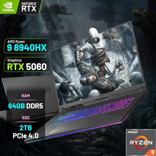 Image of ASUS ROG Strix G18 18 inch WQXGA 240Hz Gaming Laptop, AMD Ryzen 9 8940HX, NVIDIA GeForce RTX 5060, 64GB DDR5, 3TB Storage(2TB SSD+1TB Docking Station Set), 4-Zone RGB Backlit Keyboard, Win 11 Pro, Gray