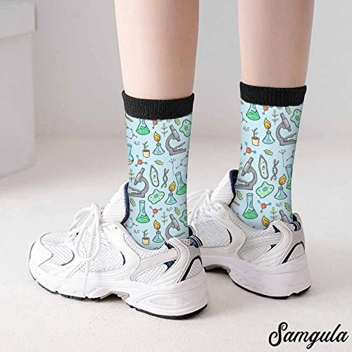 Image of Red Striped Crew Socks for Woman Size 6-8 Christmas Tree Moose Snowflake Dots Lines Girls Socks