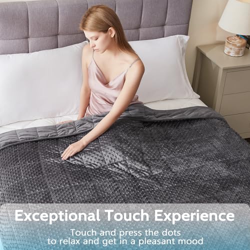 L'AGRATY Weighted Blanket for Adult - 48"x72" 15lbs Minky Dots Heavy Blanket with Glass Beads Soft Breathable for All-Season Summer Fall Winter Thick Comfort for Sleeping