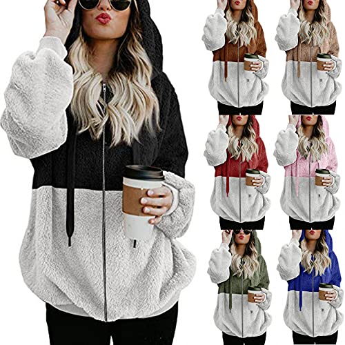 Hoodies for Women Zip up Womens Oversized Warm Double Fuzzy Hoodies Casual Loose Pullover Hooded Sweatshirt Outwear