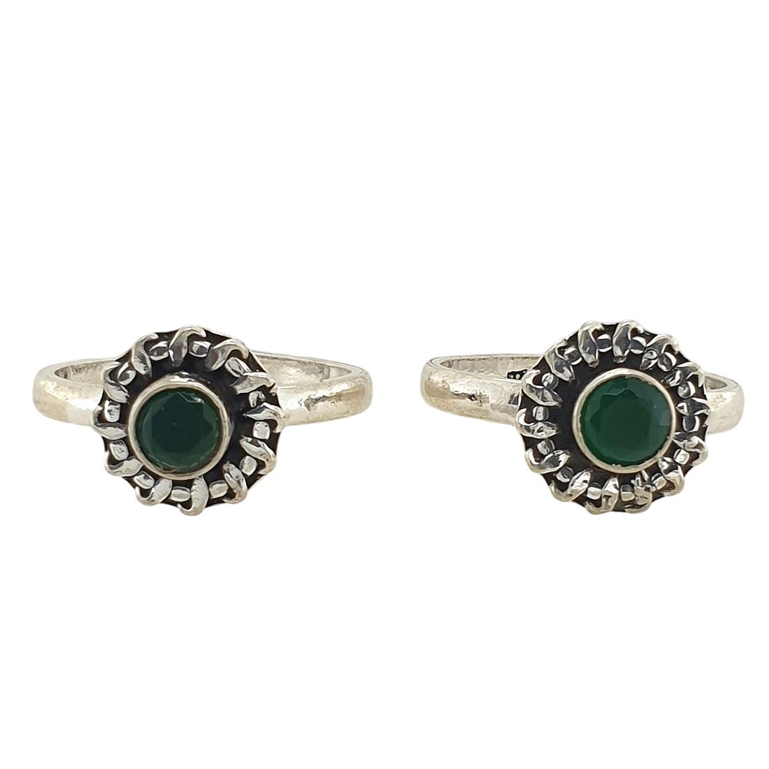 925 Sterling Silver Designer Green Onyx Stone Toe Rings (Chandi Bichhiya) For Women ~ 2 Pieces-image-18