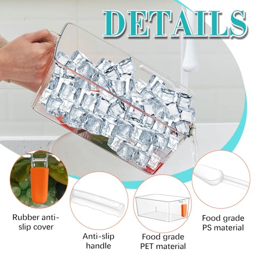 Image of Havawish Ice Storage Bin and Flexible Scoop Set Plastic Freezer Bin with Pull out Handle Storage Bucket Clear for Container with Scoop(Orange,10.83 x 7 x 4.33 in,Classic)