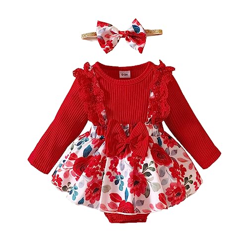 Image of Infant Baby Girl Bodysuits Romper Lace Sweater Onesie Shorts Ruffle Long Sleeve Newborn Fall Winter Clothes