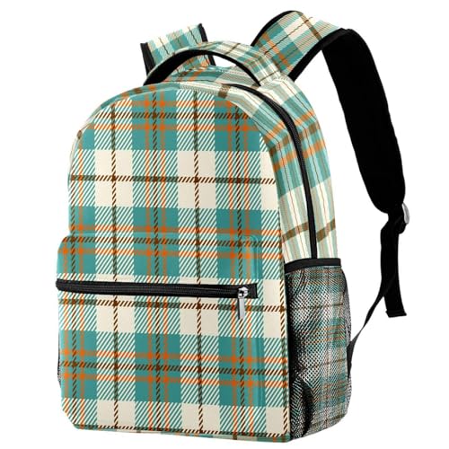 Sac à dos d'école tartan vert 29x20x40cm pour ados et étudiants