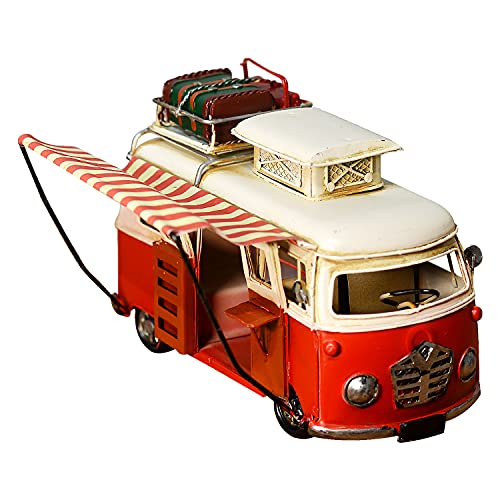 StoryIronAge Camper Van Model 7.6inch Vintage VW Bus Toy Handcraft T1 Style Metal Camper Van Hippie Car Decor Vehicle Home Decor -Ideal VW Bus Gifts-Red Bus