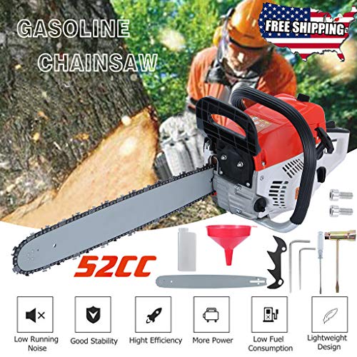 Arrived in 2-7 Days, 52CC 2-Cycle Gas Powered Chainsaw 20 Inch Bar Handheld Gasoline Chainsaw Cordless Petrol Chain Saw Aluminum Crankcase Chainsaw for Farm, Garden and Ranch