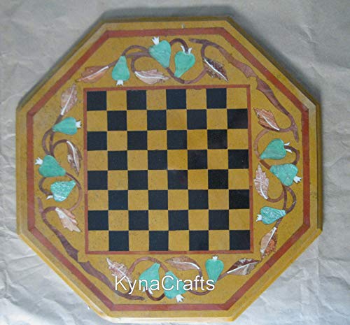 17 x 17 Inches Yellow Marble Chess Table Top Luxurious Design Coffee T