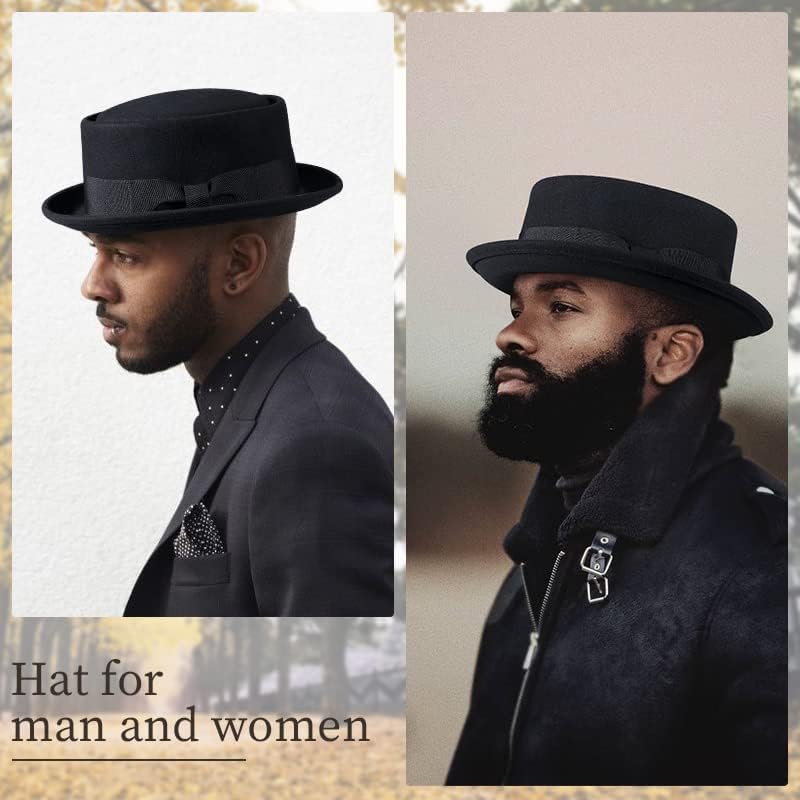 Miniatura 6 de Men's Women Crushable Pork Pie Fedora Hats 100% Wool Felt Porkpie Hats equiped a Grosgrain Ribbon with a Bow