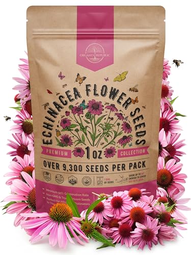 Organo Republic Echinacea Seeds Pack 1 oz - Over 9,300 Non-GMO Heirloom Echinacea Seeds for Planting, Perennial Flowers in Individual Packet, Coneflower for Planting Indoor & Outdoor Garden