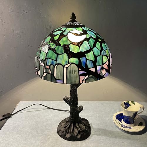 Bieyel10971tiffanystylestainedglasstablelampgothicgraveyardscenewithbatsfullmoonandtombstonedesigndarkblue12wx21hinch Urban Country Home Decor Bieye l10971 tiffany style stained glass table lamp gothic graveyard scene with bats full moon and tombstone design dark blue 12wx21h inch urban country home decor