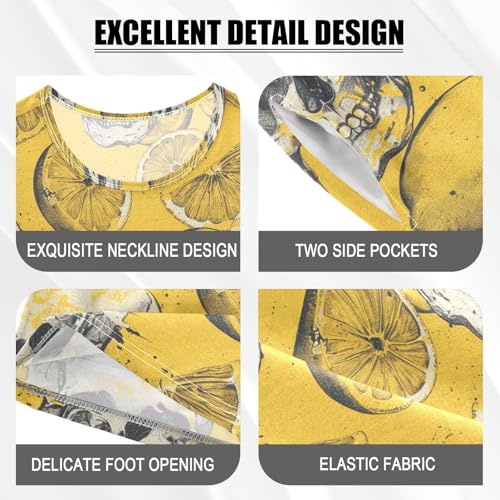 ALAZA Skulls Lemon Pajama Set Short Sleeve Sleepwear Soft Lounge Nightwear4