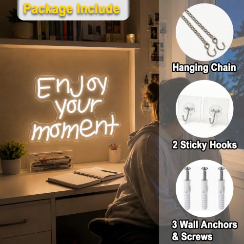 Image of Enjoy Your Moment Neon Sign for Wall Decor Light Up Sign Led Signs for Room Party Home Wall Decor USB Powered