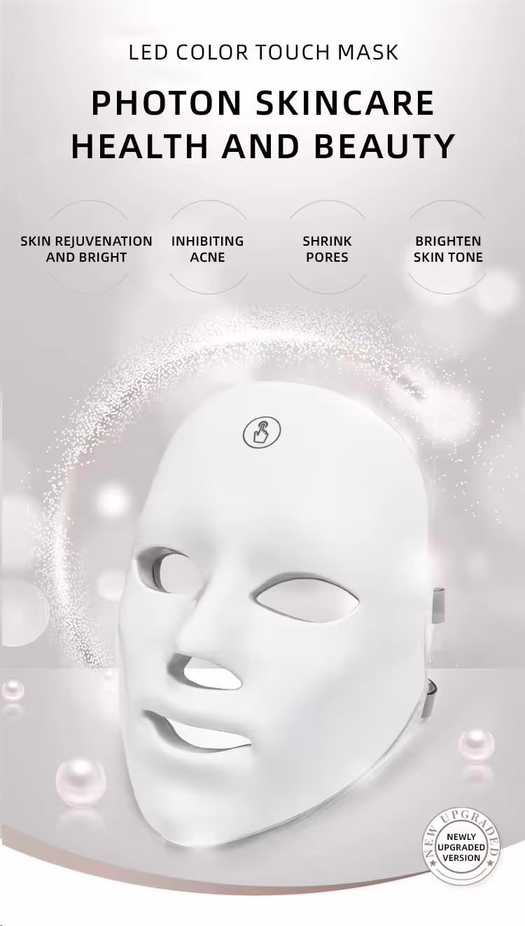 Masque de thérapie par lumière LED, 7 couleurs, masque de thérapie par lumière rouge, pour rajeunissement de la peau, anti-âge, traitement de l'acné, soin du visage Masque LED avec sangle réglable