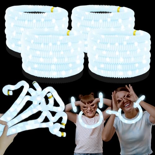 12 PCS White Glow Sticks Party Favors for Kids,Christmas LED Light Up Necklaces Bracelets Accessories for Toddlers,Glow Dance Wedding Camping Party Supplies Decorations Stocking Stuffer for Boys Girls