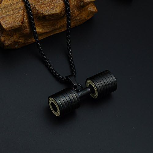 Mens Barbell Pendant Necklace Fitness Gym Dumbbell Pendant Chain Necklace for Men Include 23.7 Inches Chains - Image 2