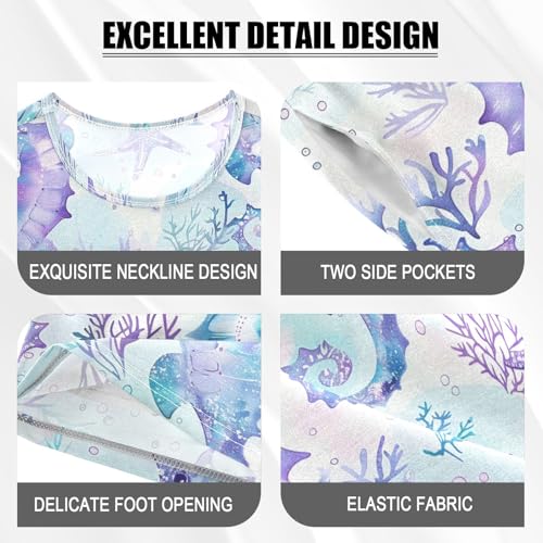 ALAZA Seahorse Starfish Coral Reef Pajamas Short Sleeve 2 Piece Sleepwear Top and Bottom Pajama Set Unisex4