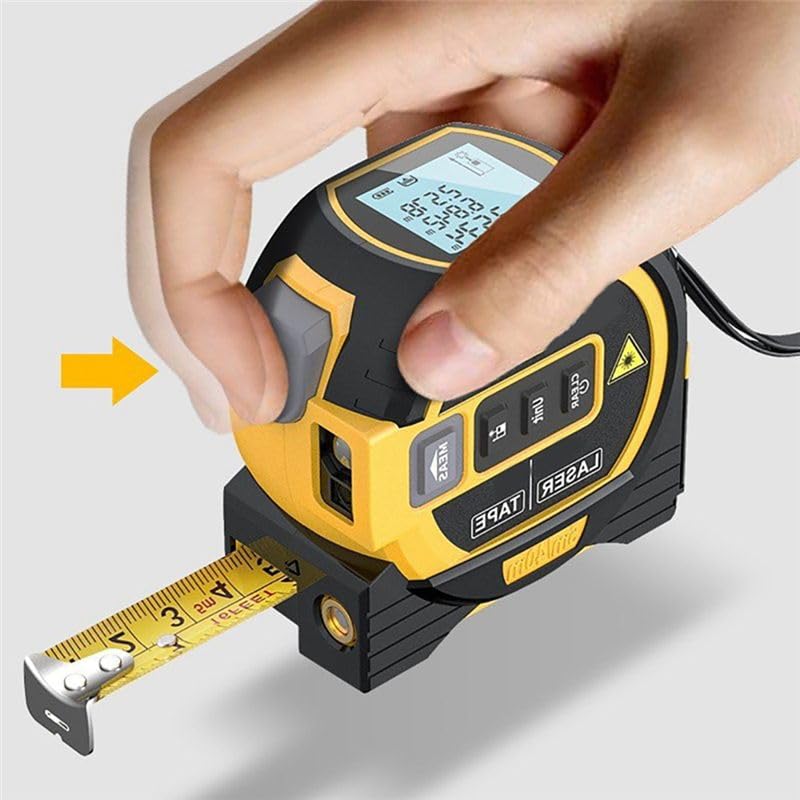 Pantalla LCD 3 en 1, 60 m, medidor de distancia láser digital, telémetro, buscador de mano, cinta métrica de 5 m