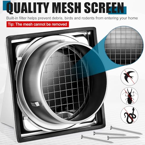 Image of Gisafai 6 Inch Outside Hooded Wall Vent Stainless Steel Exhaust Vent Cover Cap with Extension Pipe Grille Screen Backdraft Damper for Range Hood Whole House Fans and Commercial Ventilation Systems