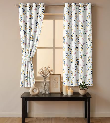 Image of Ultimate Trends Room Darkening Digital Printed Floral Geomatrical Prints Curtain 65-70% Opacity,Diamond Eyelets, Tie Back, Floral Geomatrical, 9 FEET Pack of 1,White with Multi-Color