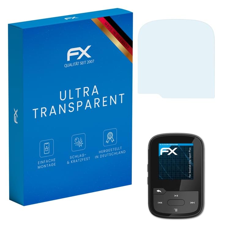 atFoliX Lámina Protectora de Pantalla apto para Sandisk Clip Sport Plus, Película Protectora ultra transparente FX Protector Película (3X)